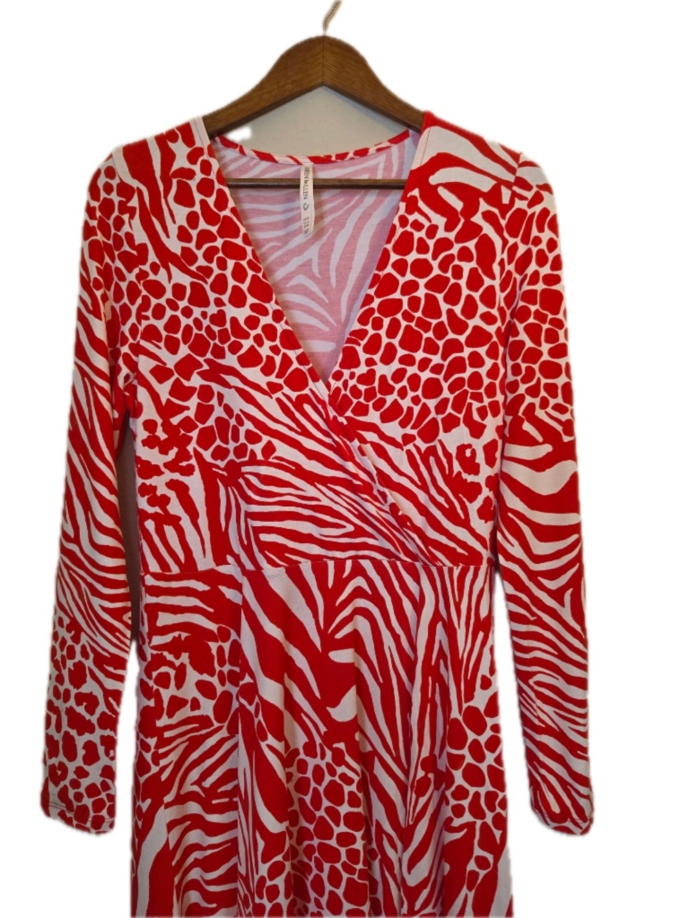 Karen Millen Dress Womens UK12 Red Animal Print Wrap Dress V-Neck Jersey - Picture 7 of 9